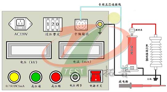 直流高壓發(fā)生器檢測氧化鋅避雷器接線示意圖